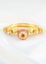Pink Gold Plated Kundan, Traditional Bracelet- BRA002906 - Image 2