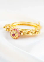 Pink Gold Plated Kundan, Traditional Bracelet- BRA002906 - Image 3