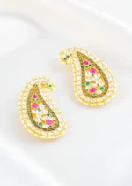 Pink Green Gold Plated Kundan Earrings- EAR002878 - Image 2