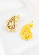 Pink Green Gold Plated Kundan Earrings- EAR002878 - Image 3