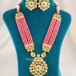 Pink Pearl Blossom Necklace Set (Yellow Gold) NEC002722