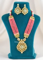 Pink Pearl Blossom Necklace Set (Yellow Gold) NEC002722