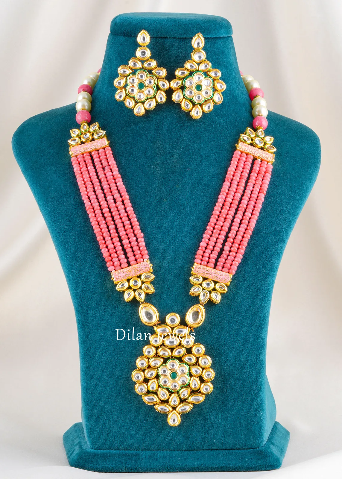 Pink-Pearl-Blossom-Necklace-Set-Yellow-Gold-NEC002722 Pink Pearl Blossom Necklace Set (Yellow Gold) NEC002722 - Image 1