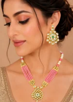 Pink Pearl Blossom Necklace Set (Yellow Gold) NEC002722 - Image 4