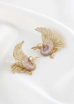 Pink Purple Victorian Finish Kundan, Diamond Earrings- EAR002876 - Image 2