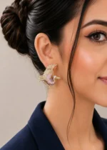 Pink Purple Victorian Finish Kundan, Diamond Earrings- EAR002876 - Image 4