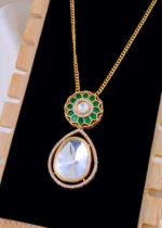 Polki Blossom Green Set (Antique Gold) NEC001997 - Image 2