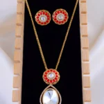 Polki Blossom Red Coral Set (Antique Gold) NEC002000