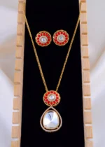 Polki Blossom Red Coral Set (Antique Gold) NEC002000