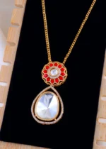 Polki Blossom Red Coral Set (Antique Gold) NEC002000 - Image 2