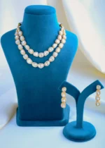 Polki Double Line Necklace Set (Yellow Gold) NEC000866