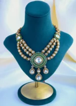 Polki Layered Green Necklace Set (Victorian Gold) NEC000868 - Image 3