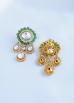 Polki Layered Green Necklace Set (Victorian Gold) NEC000868 - Image 4