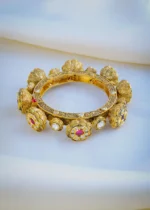 Polki Pacheli Ruby Openable Single Kada (Antique Gold) BRA001059 - Image 2