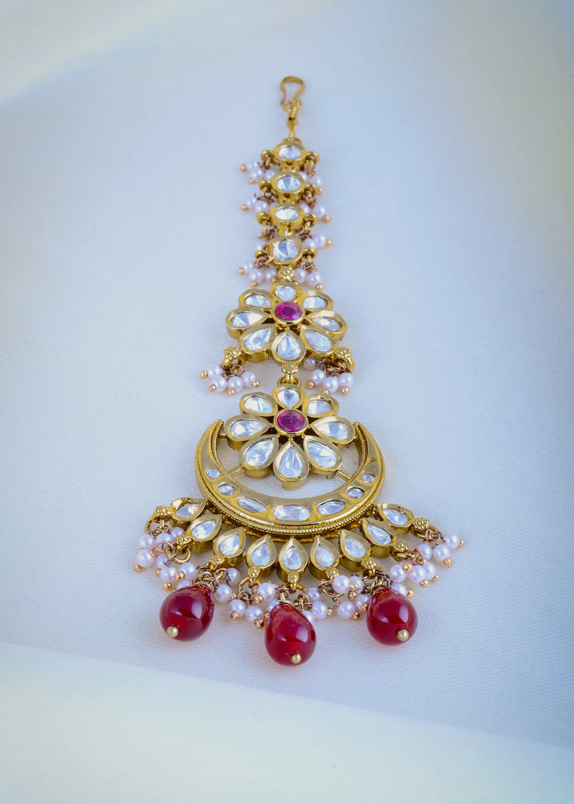Polki-Red-Mang-Tika-Victorian-Gold-ACC000964a Polki Red Mang Tika (Victorian Gold) ACC000964 - Image 1