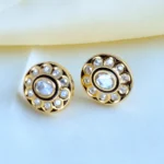Polki Stud Earrings with Black Meenakari (Yellow Gold) EAR000789