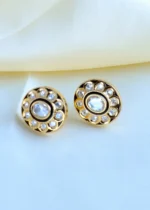 Polki Stud Earrings with Black Meenakari (Yellow Gold) EAR000789
