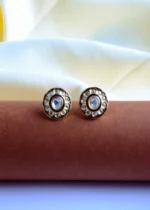 Polki Stud Earrings with Black Meenakari (Yellow Gold) EAR000789 - Image 2