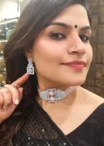 Pretty Pink Diamond Choker Set (White-Gold)- NEC02122207
