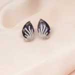 Purple Pear Stud Earrings (Silver) EAR000769