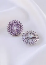 Purple Petal Diamond Earrings (Silver) EAR002185 - Image 3
