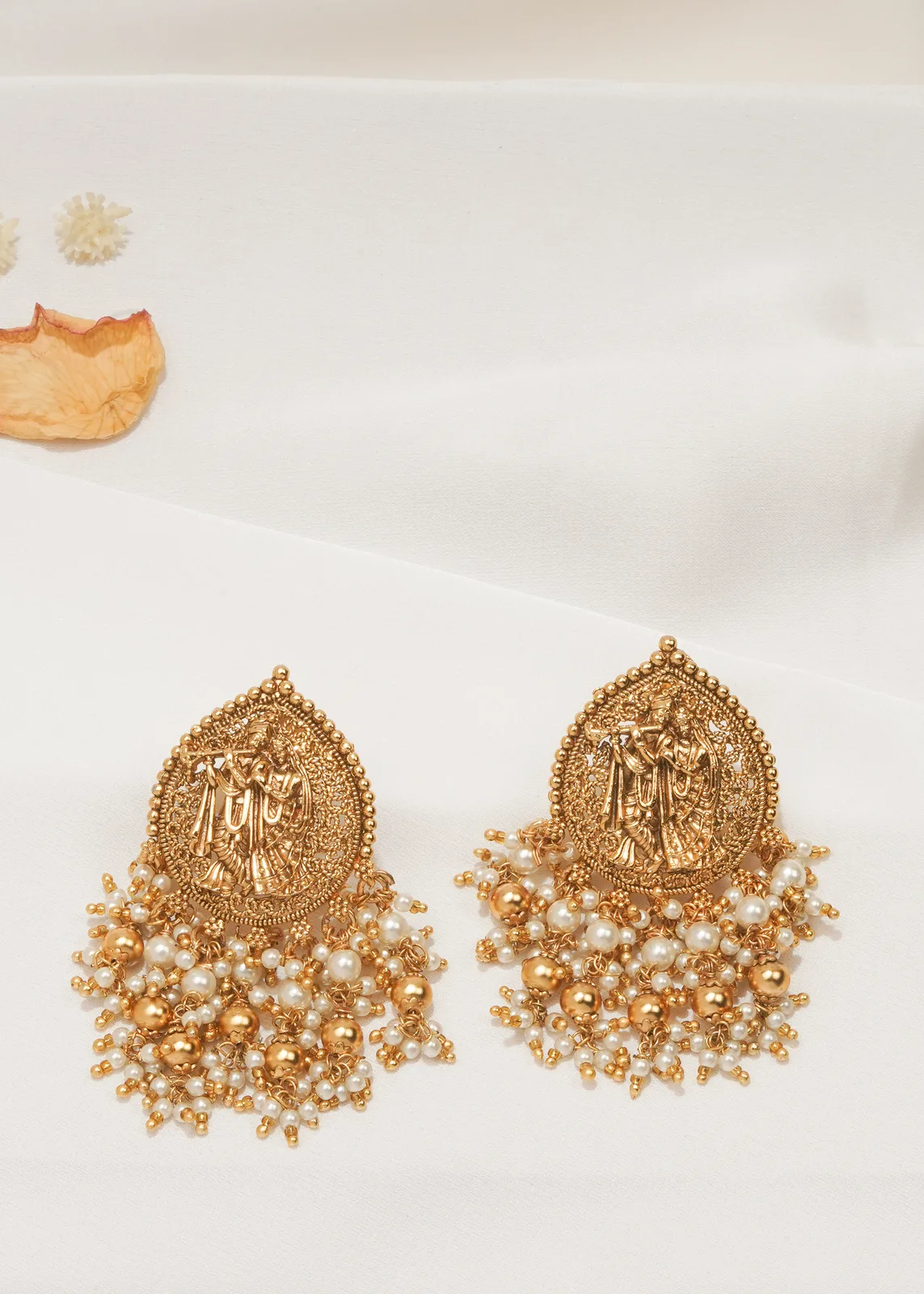Radha-Krishna-Temple-Earrings-Antique-Gold-EAR000329a Radha Krishna Temple Earrings (Antique Gold) EAR000329 - Image 1