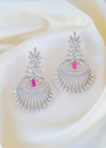 Radiant Bloom Earrings with Pink Stone Accent (Silver) EAR001587 - Image 3