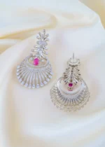 Radiant Bloom Earrings with Pink Stone Accent (Silver) EAR001587 - Image 4