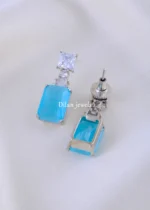 Radiant Gleam Aqua Earrings (Silver) EAR002146 - Image 3