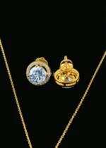 Radiant Halo Sparkle Necklace Set (Yellow Gold) NEC002582 - Image 3