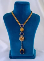Radiant Harmony Blue Necklace Set (Antique Gold) NEC002022 - Image 2