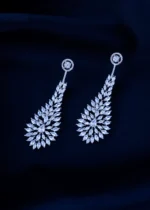 Radiant Leaf Cascade American Diamond Earrings (Silver) EAR001585 - Image 2