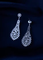 Radiant Leaf Cascade American Diamond Earrings (Silver) EAR001585 - Image 3