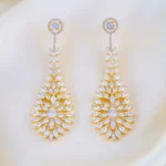 Radiant Leaf Cascade American Diamond Earrings (Yellow Gold) EAR001584