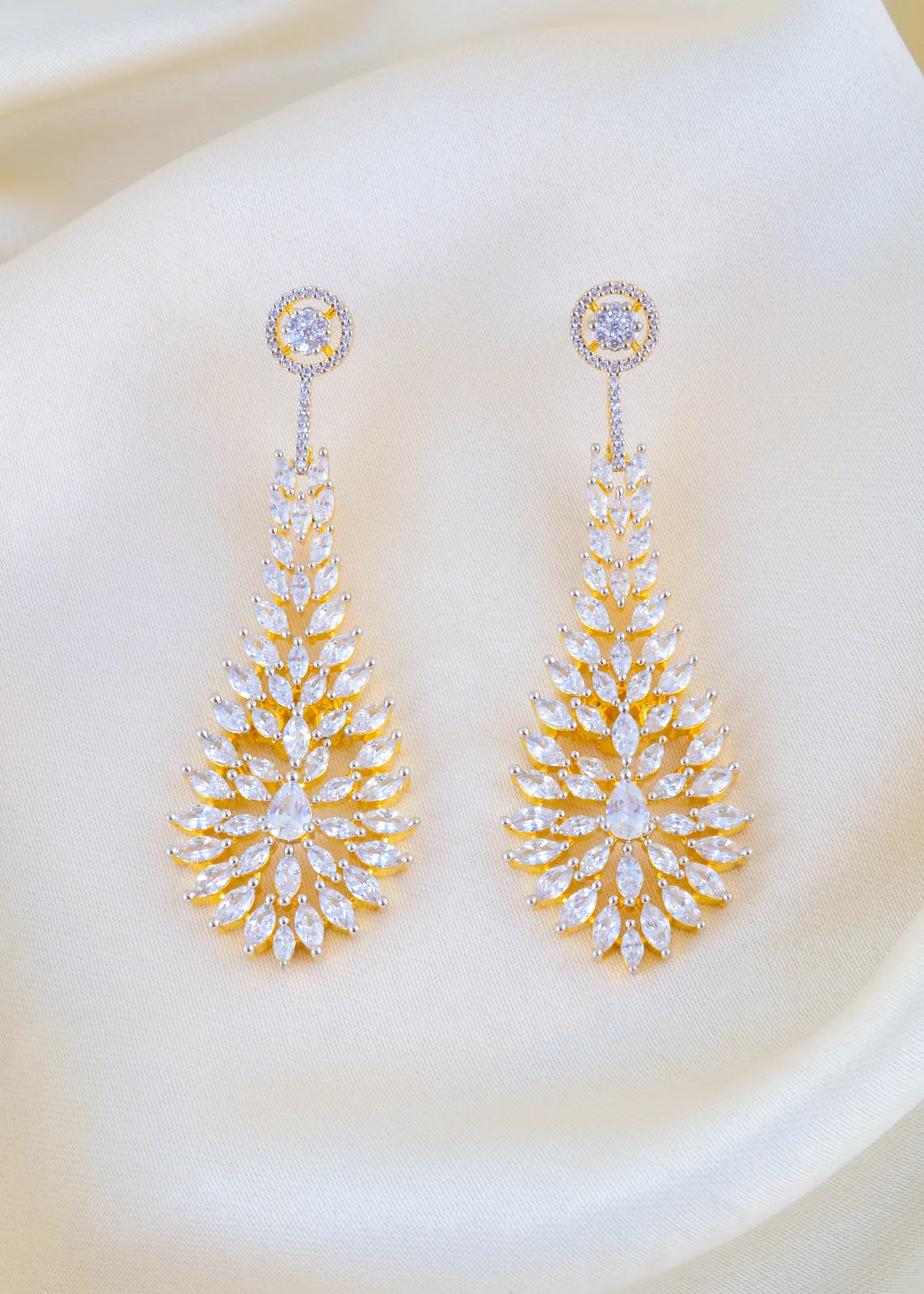 Radiant-Leaf-Cascade-American-Diamond-Earrings-Yellow-Gold-EAR001584a Radiant Leaf Cascade American Diamond Earrings (Yellow Gold) EAR001584 - Image 1