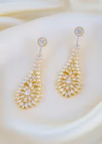 Radiant Leaf Cascade American Diamond Earrings (Yellow Gold) EAR001584 - Image 2