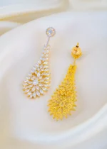Radiant Leaf Cascade American Diamond Earrings (Yellow Gold) EAR001584 - Image 3