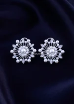 Radiant Pearl & Diamond Blooms (Silver) EAR002248