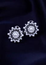Radiant Pearl & Diamond Blooms (Silver) EAR002248 - Image 2