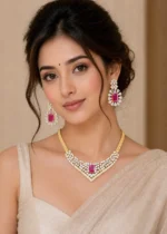 Rani Pink Elegance Necklace Set (Yellow Gold) NEC002605 - Image 4