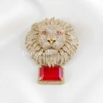 Red Antique Gold Plated Diamond Brooch- BRO002773