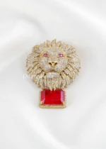 Red Antique Gold Plated Diamond Brooch- BRO002773