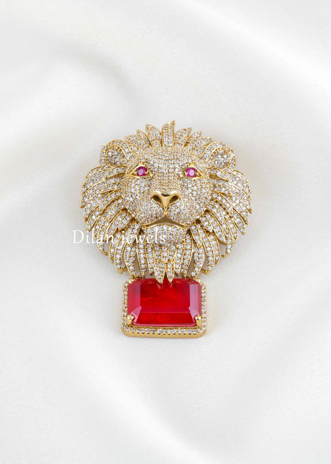 Red-Antique-Gold-Plated-Diamond-Brooches-BRO002773 Red Antique Gold Plated Diamond Brooch- BRO002773 - Image 1