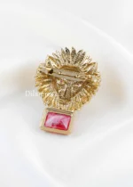 Red Antique Gold Plated Diamond Brooch- BRO002773 - Image 3