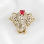 Red Antique Gold Plated Diamond Brooch- BRO002780