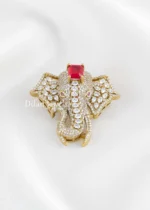 Red Antique Gold Plated Diamond Brooch- BRO002780