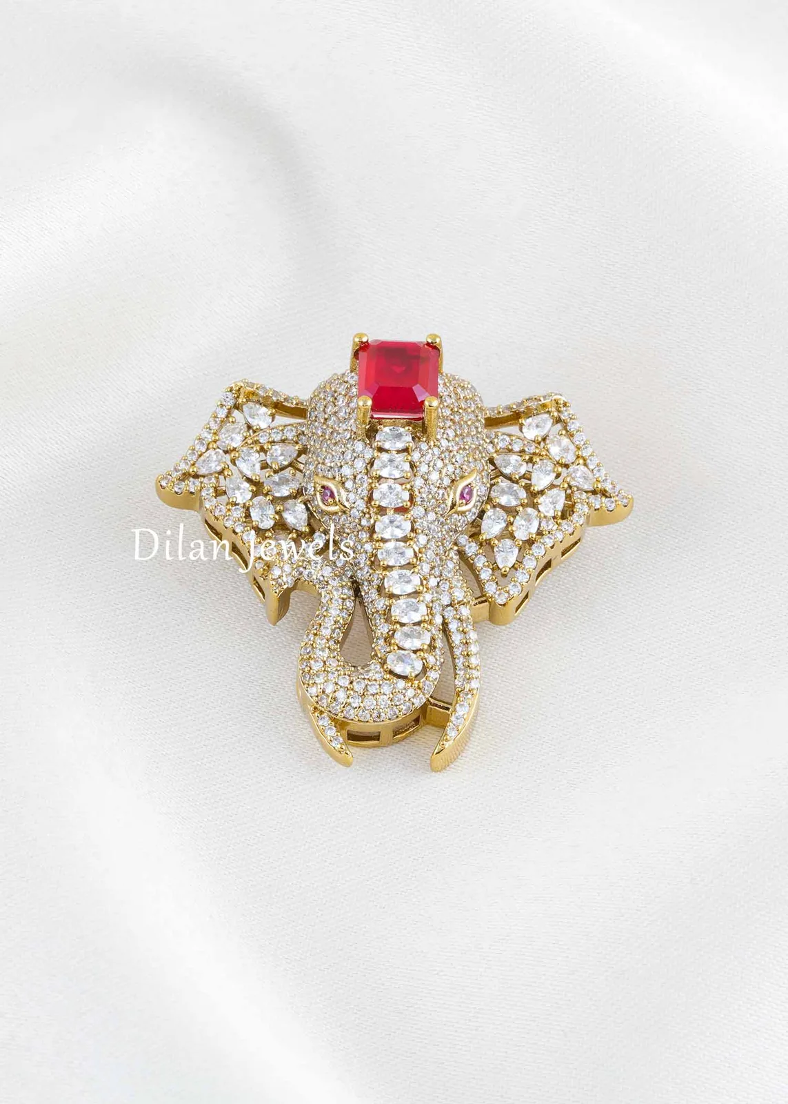Red-Antique-Gold-Plated-Diamond-Brooches-BRO002780 Red Antique Gold Plated Diamond Brooch- BRO002780 - Image 1