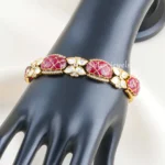 Red Antique Gold Plated Kundan Bracelet- BRA002863