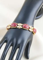 Red Antique Gold Plated Kundan Bracelet- BRA002863