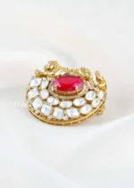 Red Antique Gold Plated Kundan Brooch- BRO002775 - Image 2